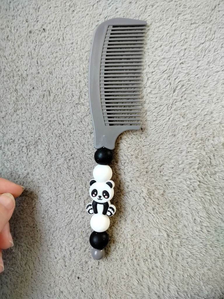 Black and white baby panda silicone bead comb for children's hairstyle – photo 2